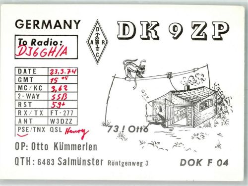 Salmünster 1974 Amateurfunk QSL-Karte DK9ZP