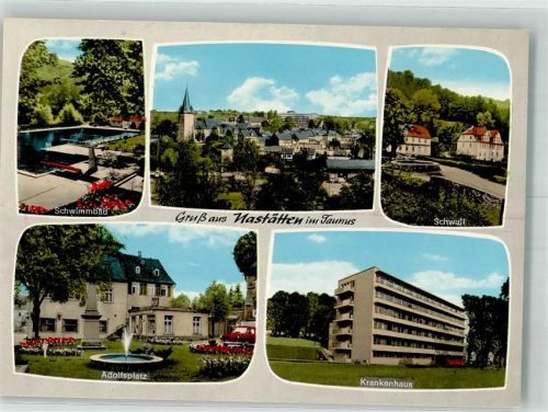 56355 W5428 Nastätten - St. Salvatorkirche Schwall Adolfsplatz Waldschwimmbad Krankenhaus
