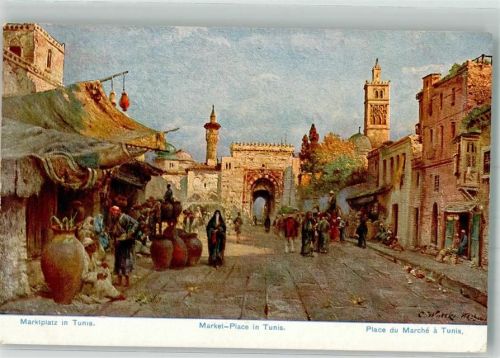 Tunis sign. Wuttke, C. Marktplatz Marktszene Tracht