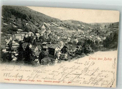 Ruhla 1899 Panorama des Ortes mit St. Trinitatis Kirche