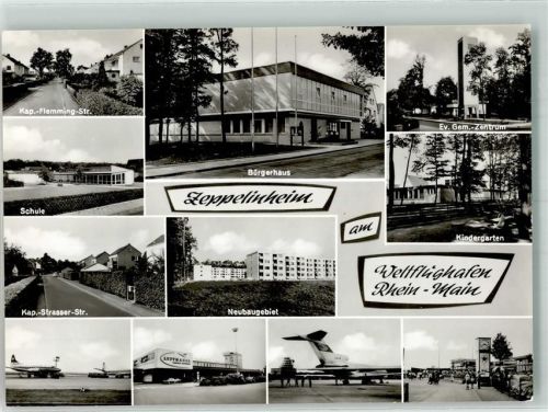 Zeppelinheim Kap.-Strasser-Straße Bürgerhaus Schule Rhein-Main-Flughafen Ev. Gemeindezentrum Kindergarten Kap.-Flemming-Straße Neubaugebiet