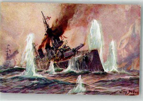 Englischer Schlachtkreuzer im Salvenfeuer Deutscher Kreuzer 24.1.1915