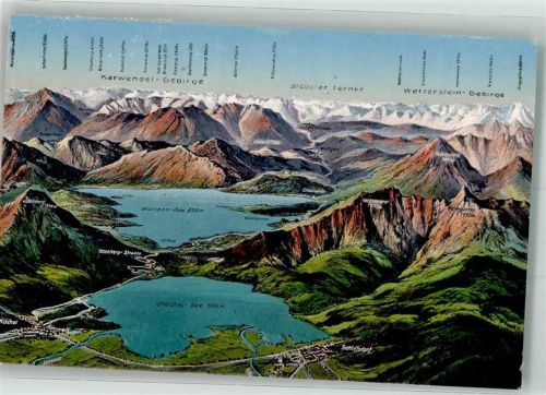 Urfeld 1923 Vogelschau Kochel-See Walchen-See