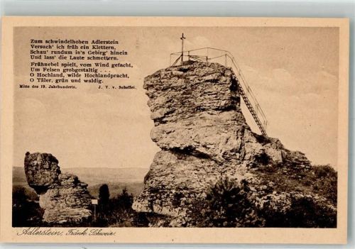 Wiesenttal Felsformation Adlerstein mit Gedicht von Scheffel