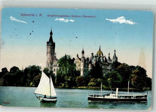 Schwerin 1913 Großherzogliches Schloss Raddampfer auf dem Schweriner See