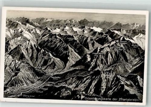 Zell Vogelschau Orientierungskarte Zillertaleralpen