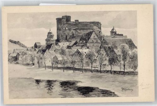 65594 W6258 Runkel , Lahn - Burg, nach Originalzeichnung von Oscar Achenbach