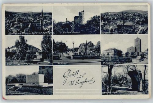 St. Ingbert Brauerei Becker, Kirche, Jugendheim, Großer Stiefel, Bahnhof, Städtische Anlage mit Gymnasium, Kriegerdenkmal