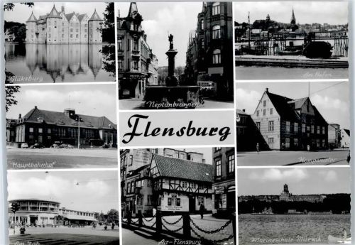 Flensburg Glüksburg, Hauptbahnhof, Neptunbrunnen, Hafen, Marineschule