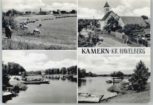 Kamern Kirche, Ortsansicht, Schäfer bei der Arbeit, An der Elbe