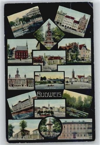 Ceske Budejovice Deutsches Haus, Museum, Ringplatz, Denkmal, Waisenhauskirche, Theatergasse, Villa Lamezan, Rathaus, Lange Brücke, Justizpalast, Kaserne, Samson-Brunnen, Hohenfurterhaus