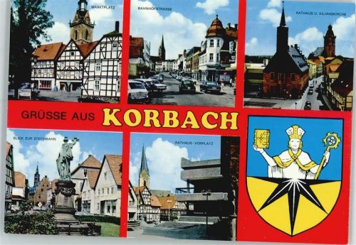 Korbach Kilianskirche VW Käfer RAthaus Autos MArktplatz Brunnen Wappen