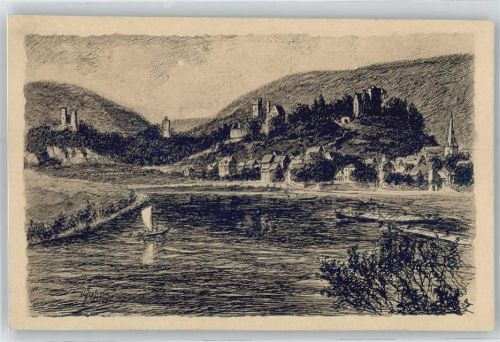 Neckarsteinach Ortsansicht, mit den vier Burgen