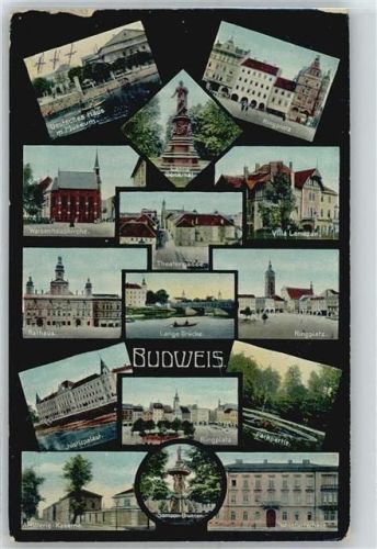 Ceske Budejovice Deutsches Haus, Museum, Ringplatz, Denkmal, Waisenhauskirche, Theatergasse, Villa Lamezan, Rathaus, Lange Brücke, Justizpalast, Kaserne, Samson-Brunnen, Hohenfurterhaus