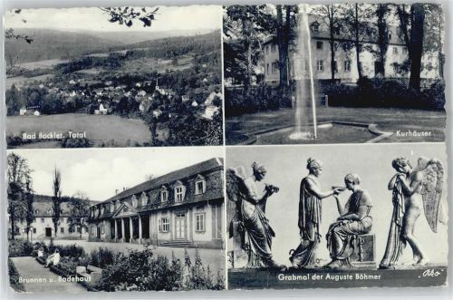 97708 W8733 Bad Bocklet - Kurhäuser, Grabmal der Auguste Böhmer, Brunnen, Badehaus