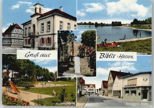 Biblis Rathaus, Fachwerkhaus, Badesee, Kinderspielplatz, Ehrenmal, Darmstädter Straße