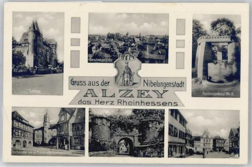 Alzey Schloß, Heldendenkmal, Fischmarkt, Rathaus, Völkerbrunnen, Burgtor, Rossmarkt