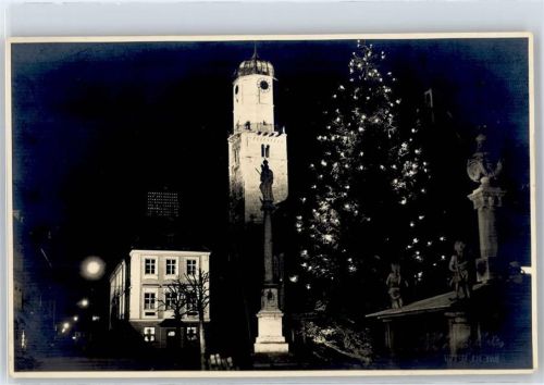 82362 W8120 Weilheim i. OB - Nachtaufnahme, Kirche, Weihnachtsbaum