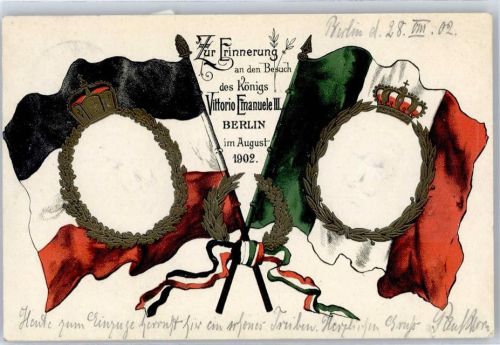Berlin, unsortiert 1902 Erinnerung an den Besuch des Königs Vittorio Emanuele III 1902 Fahne schwarz weiss rot