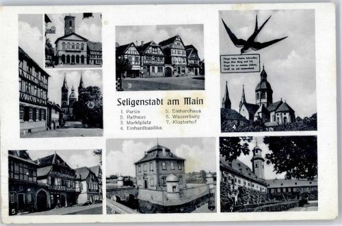 Seligenstadt 1954 Rathaus Marktplatz Kirche Wasserburg