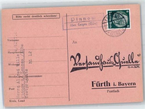 Lenzen Landpoststempel Pinnow