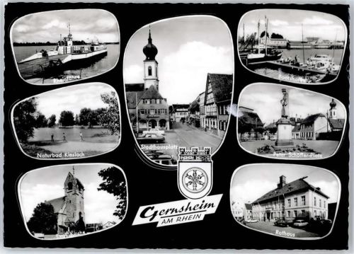 Gernsheim Rheinfähre Kirche Bootshafen Rathaus