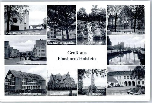 Elmshorn Kath. Kirche Kolpinghaus Friedrich-Ebert-Schule Aus der Lieth Bismarck-Oberschule Gerberstraße Kreisberufsschule Amtsgericht Stiftskirche Koppeldammschule Hafen