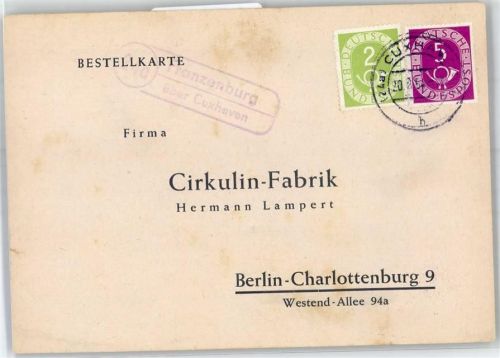 Franzenburg Landpoststempel Bestellkarte Cirkulin-Fabrik Hermann Lampert