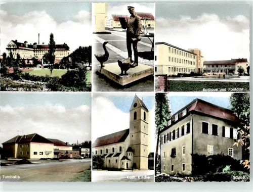 73240 W7317 Wendlingen am Neckar - Möbelfabrik Erwin Behr Rathaus Postamt Kath. Kirche Schloss