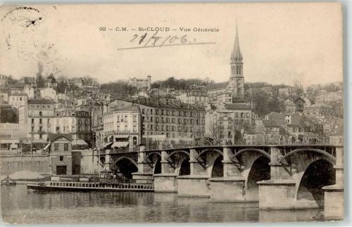 Saint-Cloud 1906 Brücke Dampfer Kirche AKU1