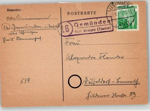61276 W6395 Gemünden , Kr Usingen, Taunus - Landpoststempel