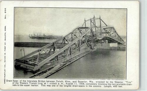 Interstate Bridge Brücke Duluth Superior Wisconsin Draw-Span wrecked by Steamer Troy 1906