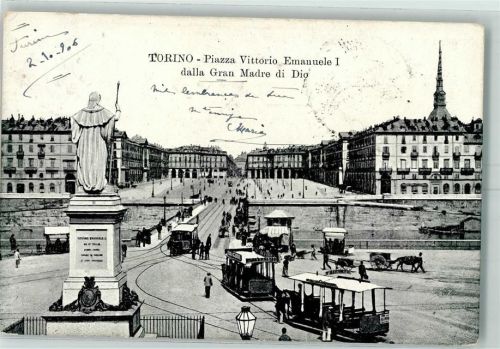 Torino 1906 Piazza Vittorio Emanuele I della Gran Madre di Dio Pferdestraßenbahn