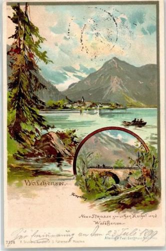 Walchensee 1899 signiert Straße Kochel Brücke