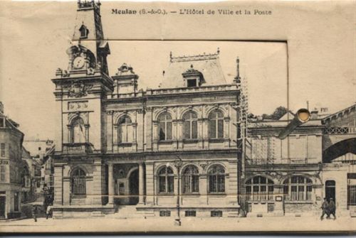 Meulan Meulan (Frankreich) Leporello auf Holz, Hotel de Ville und Postamt II (kleiner Einriss, Stauchung)