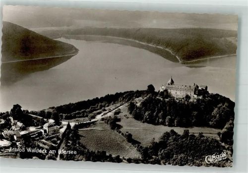 Waldeck Fliegeraufnahme von Schloss Waldeck am Edersee Notopfermarke