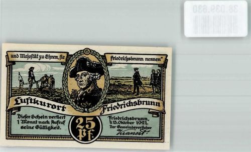 Friedrichsbrunn 1921 25 Pfennig Friedrich der Große Rückseite Teufelsmühle Viktorshöhe