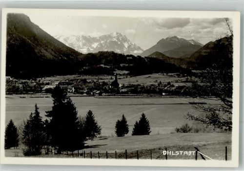 82441 W8115 Ohlstadt Privatfoto AK mit St. Laurentius Kirche Ort handschriftlich