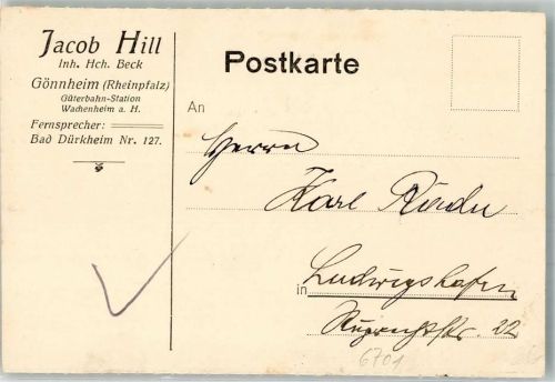 Gönnheim Geschäftskorrespondenz Fa. Hill