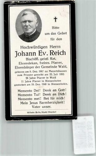 Biessenhofen 1940 sign. Janssens Der gekreuzigte Jesus Todesanzeige für Pfarrer Johann Reich