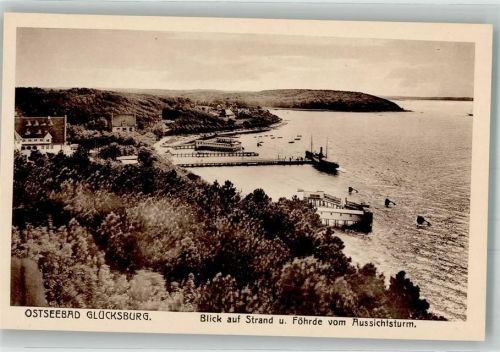 Glücksburg Strand mit Seebrücke Schwimmbad und Förde