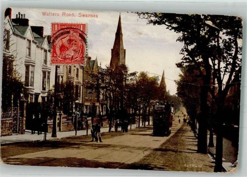 Swansea 1920 Straßenbahn Walters Road Briefmarke Bildseite