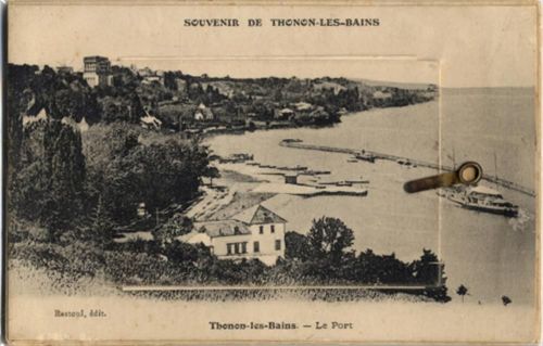 Thonon-les-Bains Thonon-les-Bains (Frankreich) Leporello auf Holz, Hafen II (Einrisse am Leporellodeckel, Abschürfungen VS)