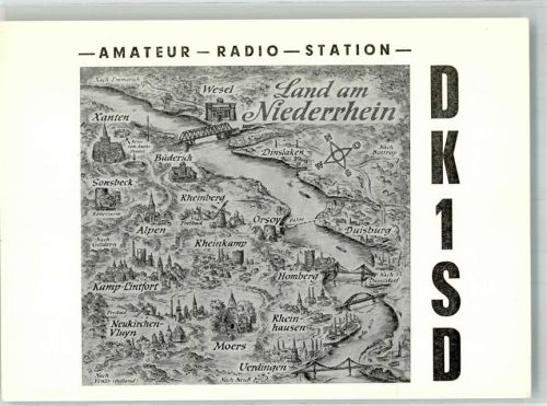 Vluyn QSL-Karte DK1SD Stlilisierte Landkarte vom Niederrhein