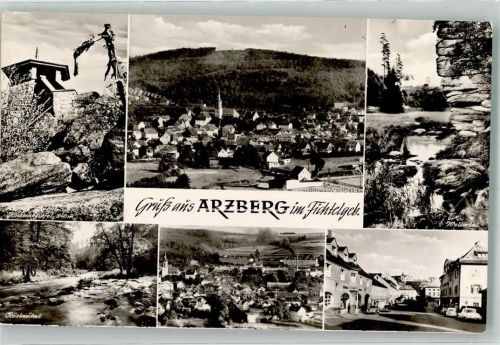 Arzberg Panorama des Ortes mit Ev. Kirche Kösseinegipfel Röslautal Wellertal Fotograf Löwenhag