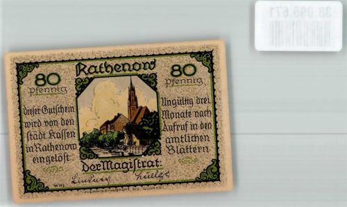 Rathenow Notgeld 80 Pfennig Zietenhusar