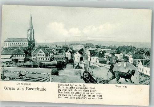 Buxtehude 1911 Der Wettlauf Igel und Haase Hund Kirche