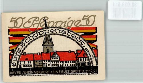 Schöppenstedt 1921 50 Pfennige Marktplatz St. Stephanus-Kirche Rückseite Mundartgedicht