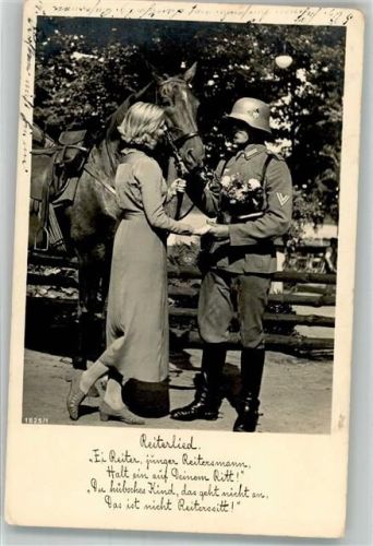 Landser in Uniform mit Pferd und seiner Liebsten Fotograf Ernst Schneider Kavallerie WK II 1937 Foto AK