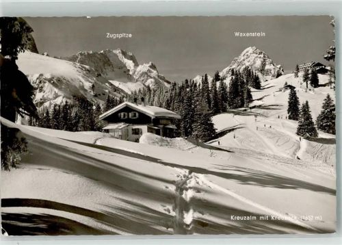 Kreuzalm Almhütte mit Zugspitze und Waxenstein Fotograf Bücheler Notopfermarke